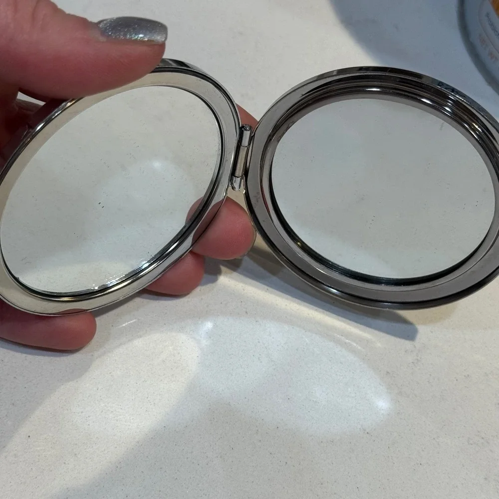 Vietnam Souvenir Compact Mirror Silver Tone Folding Dual Mirror‎ 3D Relief Art